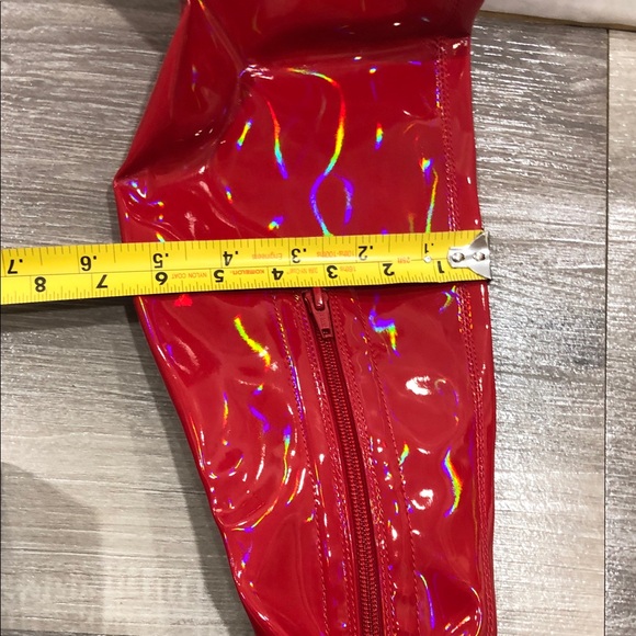 Pleaser Delight 3000 Hologram Red Patent Leather Thigh Over- Knee-High Boots New - Picture 5 of 11